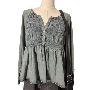Lucky Brand blue grey boho henley babydoll top
